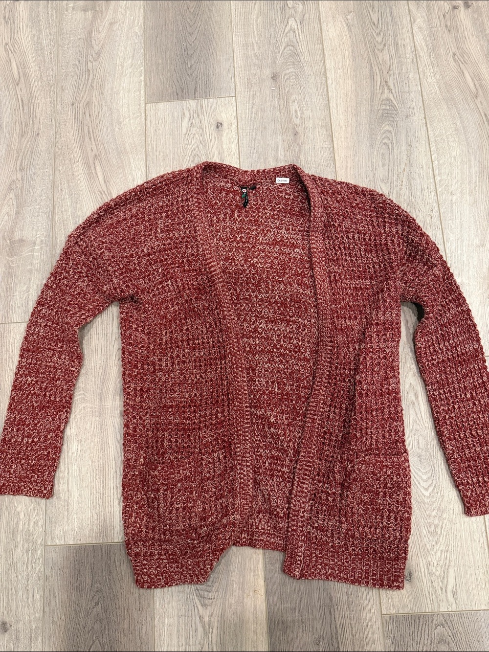 Cozy Open-Front Red Marled Cardigan Sweater
